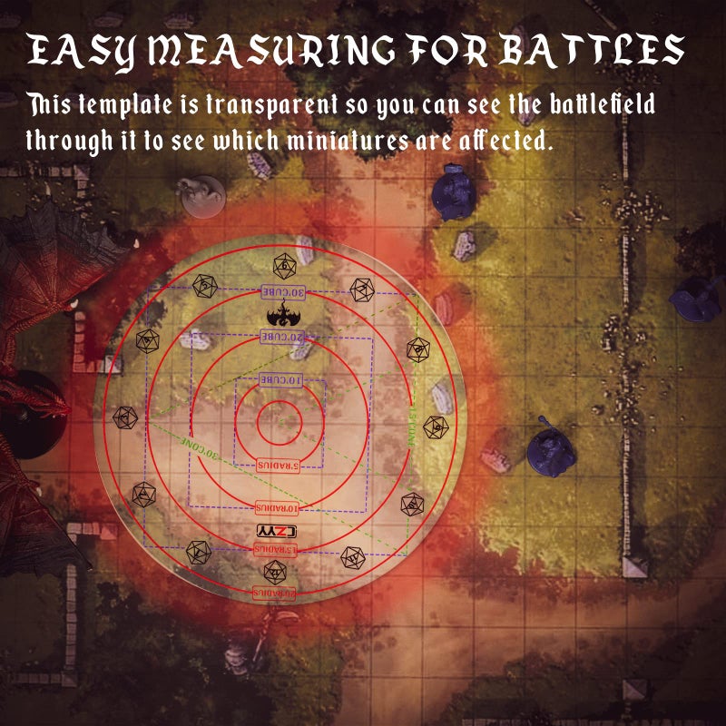 CZYY Upgraded Spell AOE Damage Template Extra Large to 30' Cube & 30' Cone, Acrylic D&D Area Effect Marker with Gift Box - Perfect Tabletop RPG Gaming Accessories, Tools for Dungeons and Dragons, TTRPGs - Image 3